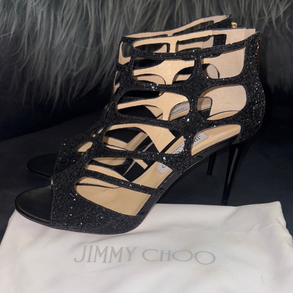 Jimmy Choo Glittery Black Cutout Heels